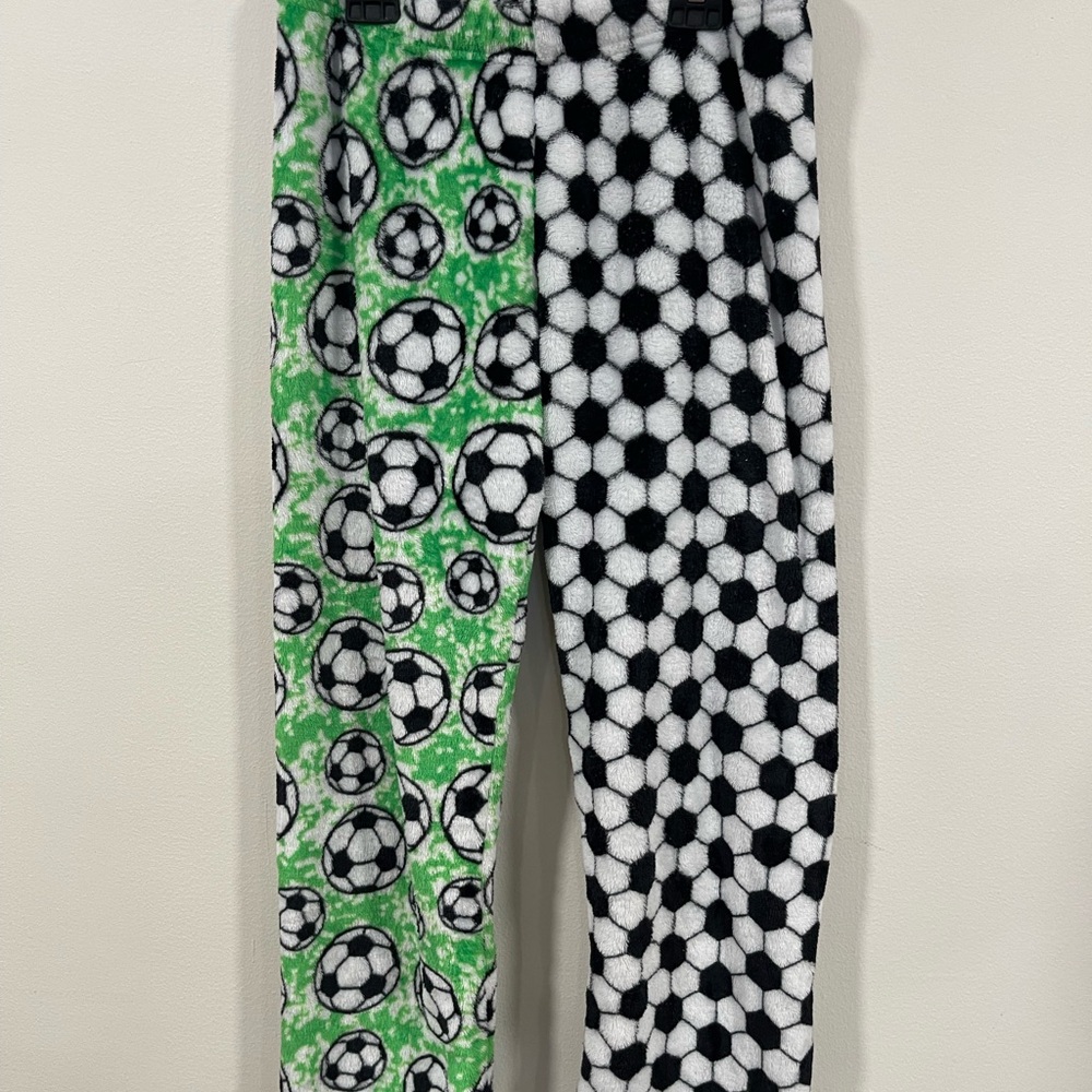 Kids Soccer Pattern Pajama Bottoms - Green and Black
